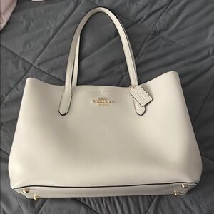 Coach Cream Structured Tote with Gold Accents